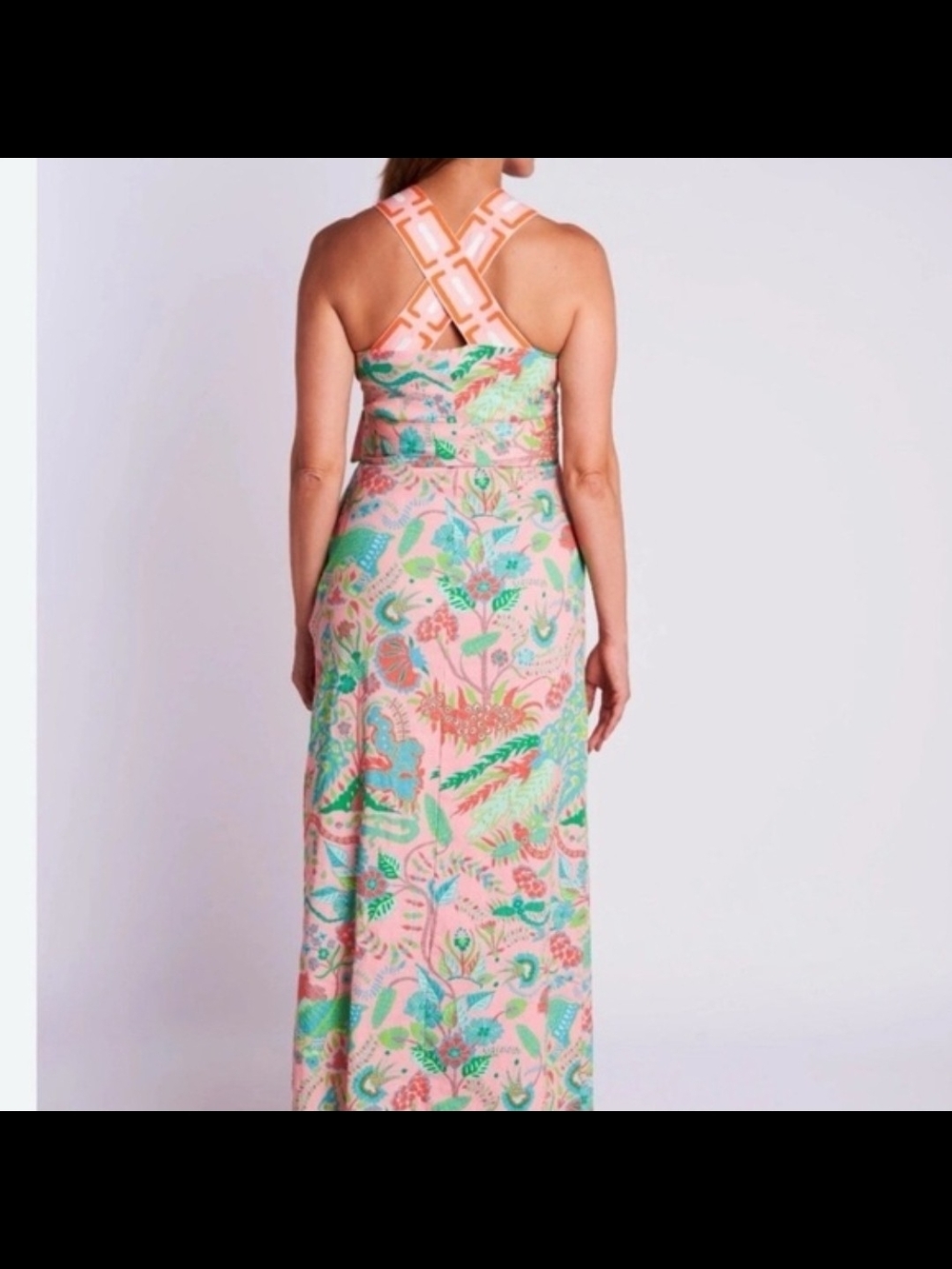 CK Bradley Gwendolyn maxi dress features a bright floral coral print Sz L - Picture 2 of 10
